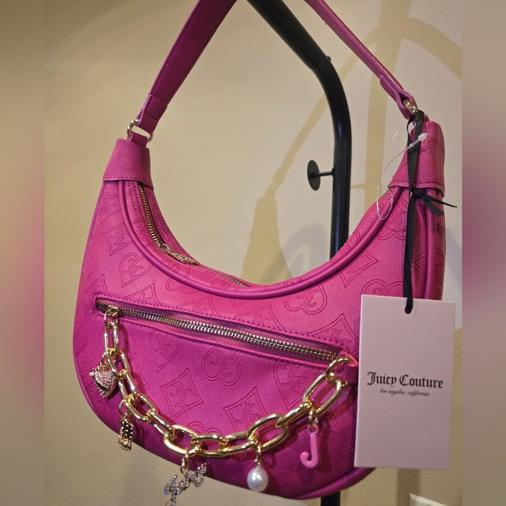✨️Juicy Couture Fuchsia Shoulder Bag with Gold Chain